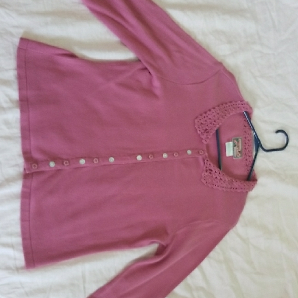 April Cornell Pink Cardigan Soft Knit Sweater
